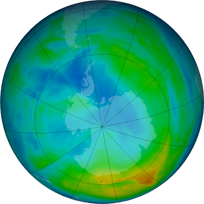 Antarctic ozone map for 14 May 2016